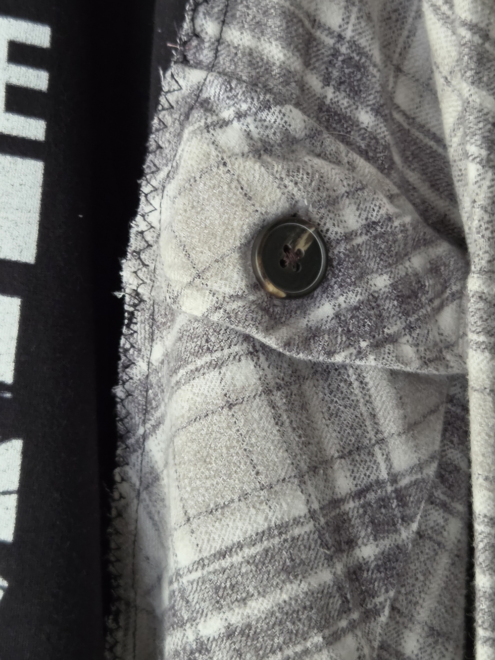 Upcycled Graphic T-shirt With  Gray Plaid Sleeves - Picture 6 of 9